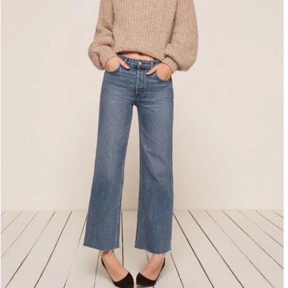 Reformation Fawcett Jean Celtic Denim Relaxed Wide Fit Raw Hem High Rise size 30 - Picture 7 of 8